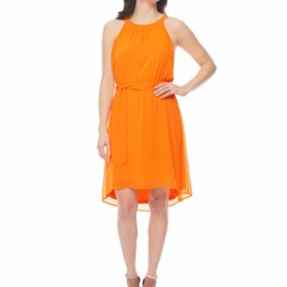 Worthington Dresses & Skirts - NWT Worthington Orange Sleeveless Dress Chiffon High Low 14 Cinched Waist